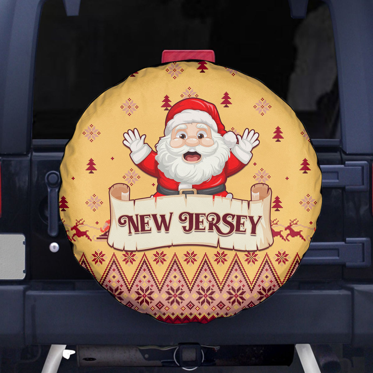 New Jersey Christmas Spare Tire Cover Cheerful Santa Claus Xmas Pattern - Wonder Print Shop