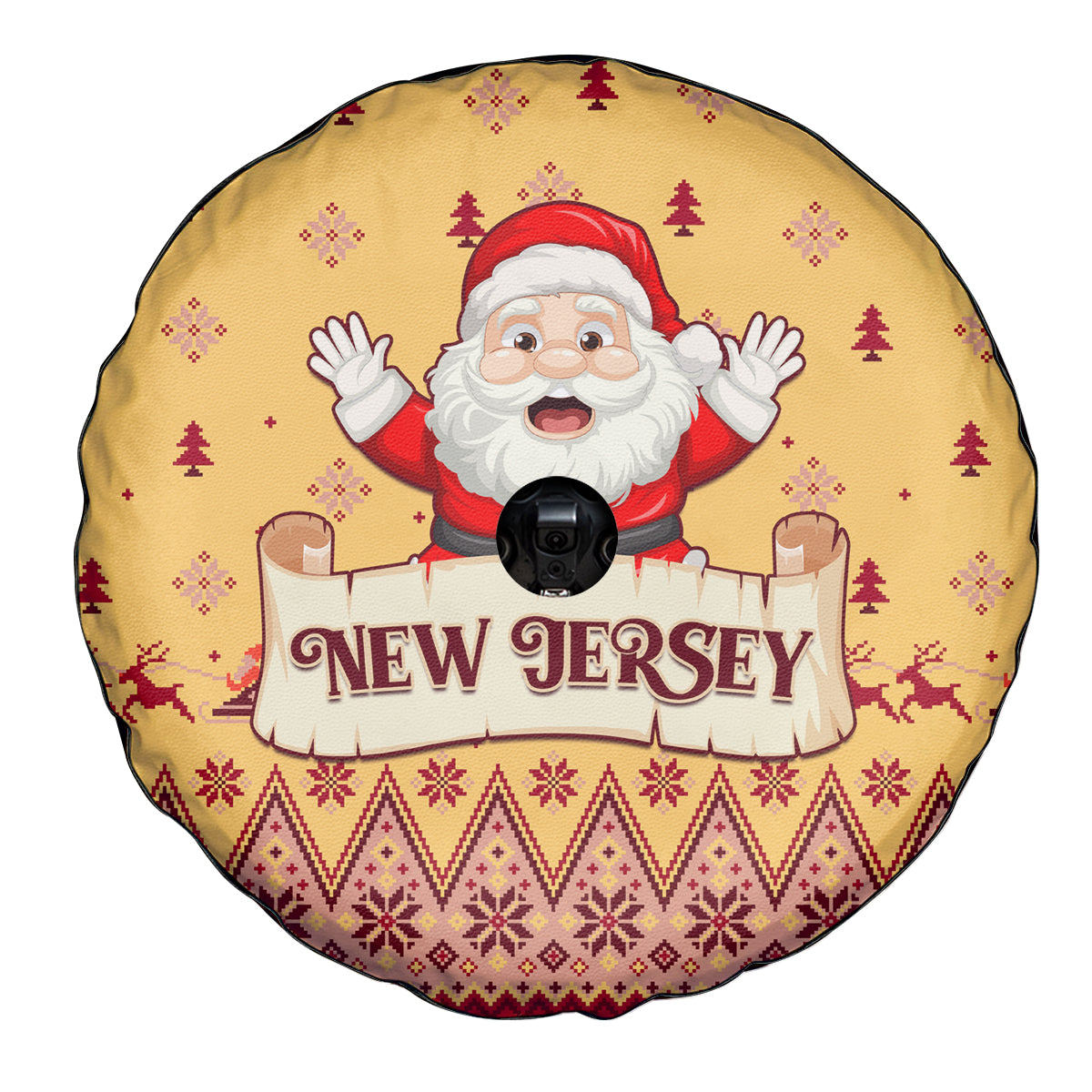 New Jersey Christmas Spare Tire Cover Cheerful Santa Claus Xmas Pattern - Wonder Print Shop
