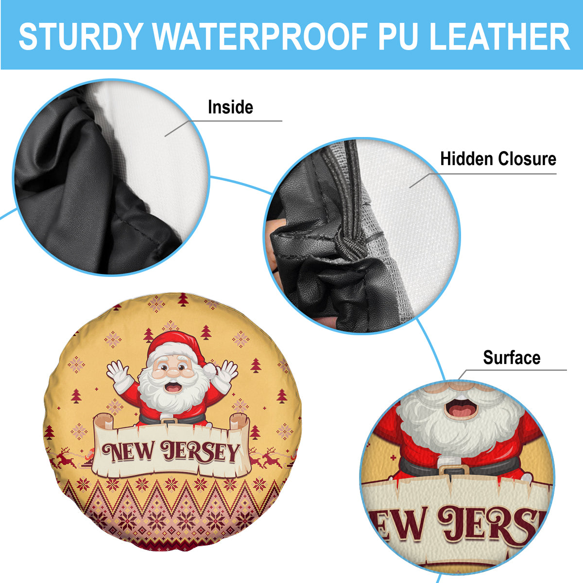New Jersey Christmas Spare Tire Cover Cheerful Santa Claus Xmas Pattern - Wonder Print Shop