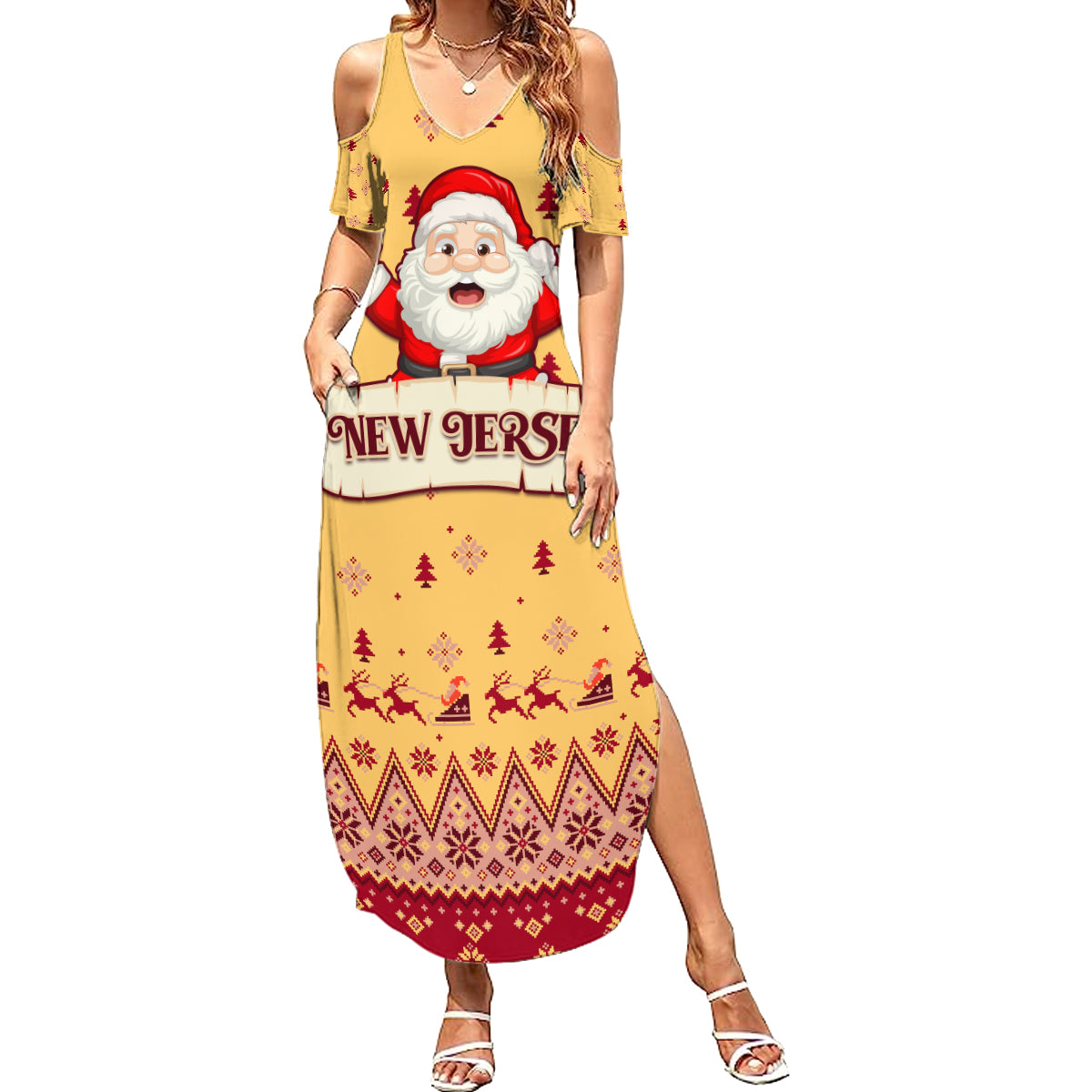 New Jersey Christmas Summer Maxi Dress Cheerful Santa Claus Xmas Pattern - Wonder Print Shop