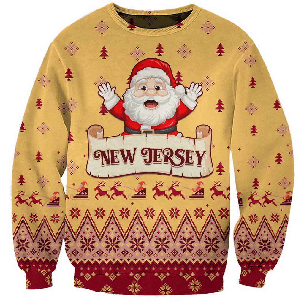 New Jersey Christmas Sweatshirt Cheerful Santa Claus Xmas Pattern - Wonder Print Shop
