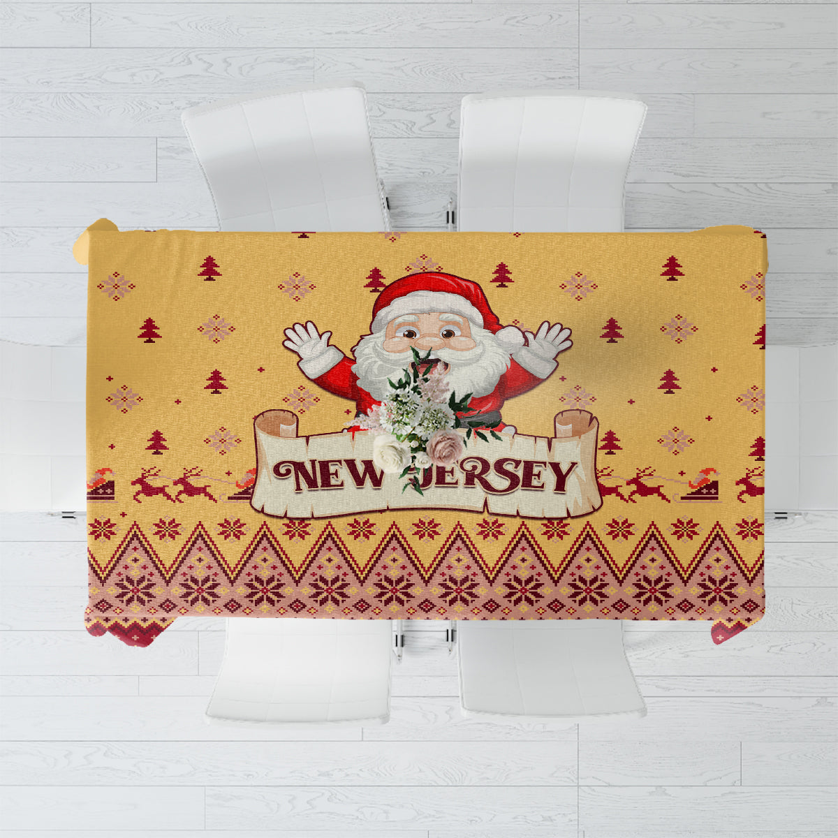 New Jersey Christmas Tablecloth Cheerful Santa Claus Xmas Pattern - Wonder Print Shop