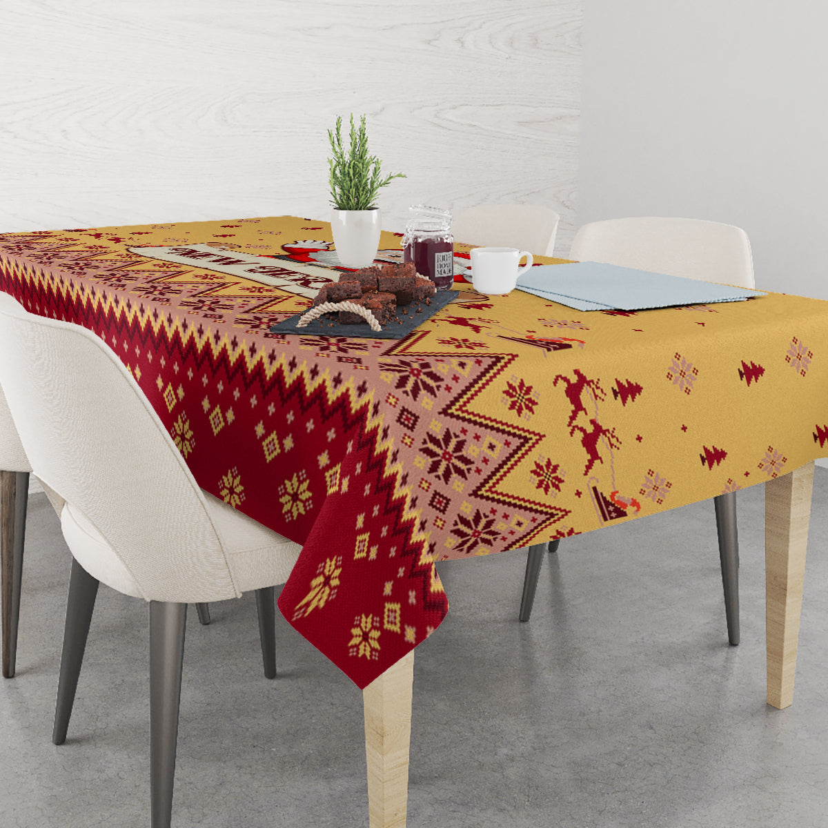 New Jersey Christmas Tablecloth Cheerful Santa Claus Xmas Pattern - Wonder Print Shop