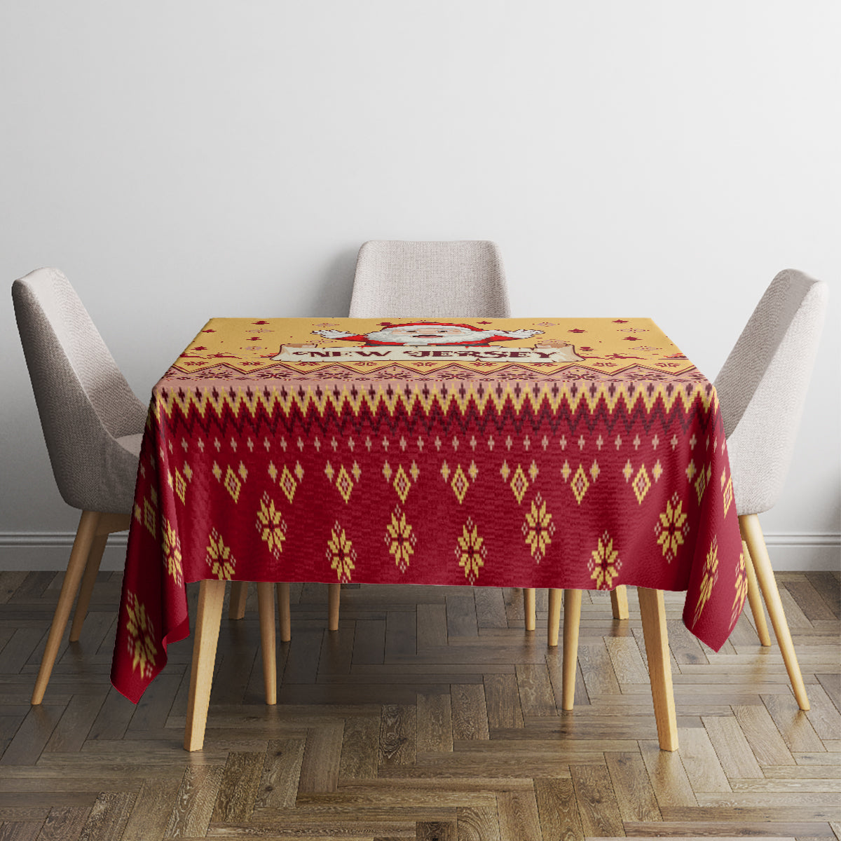 New Jersey Christmas Tablecloth Cheerful Santa Claus Xmas Pattern - Wonder Print Shop