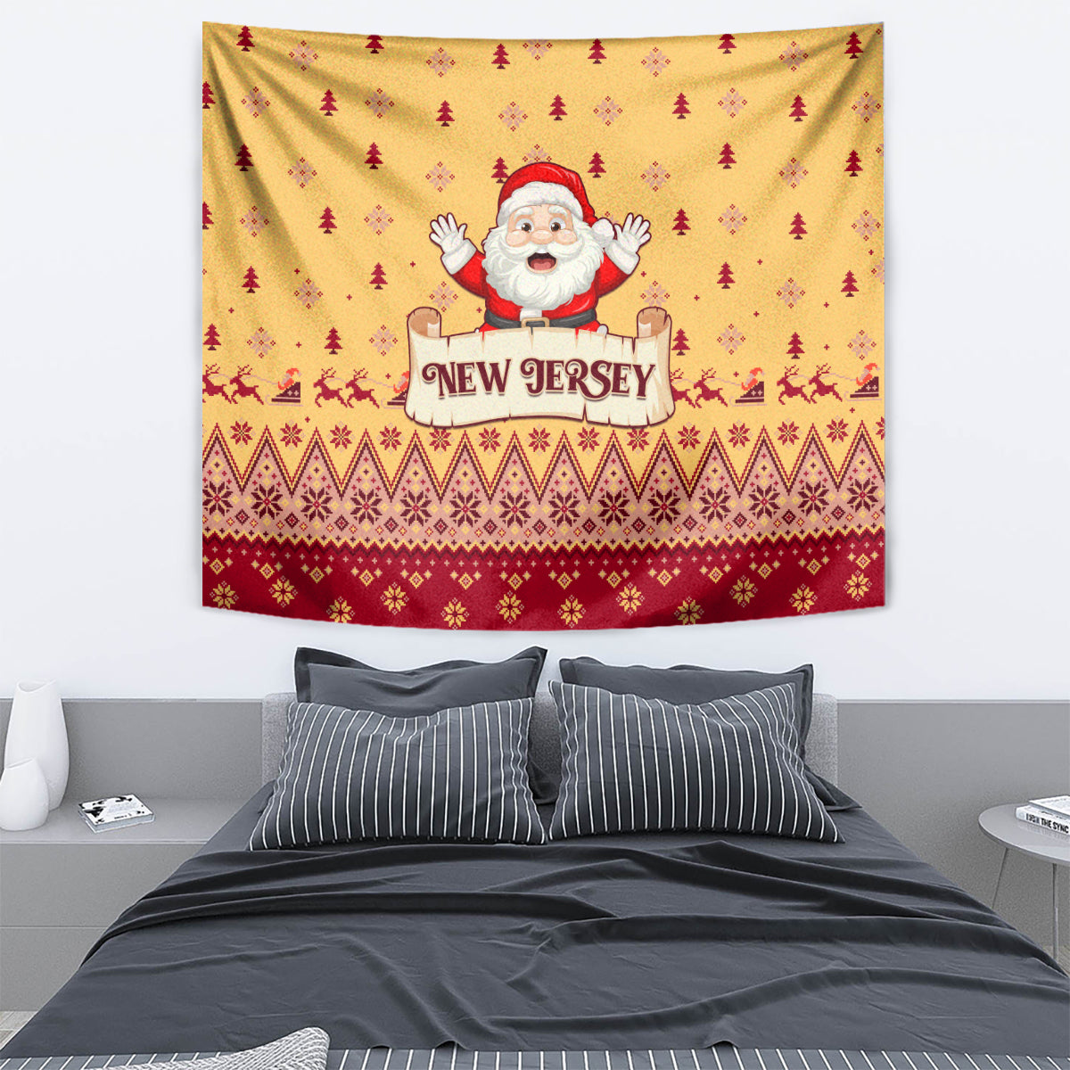 New Jersey Christmas Tapestry Cheerful Santa Claus Xmas Pattern - Wonder Print Shop
