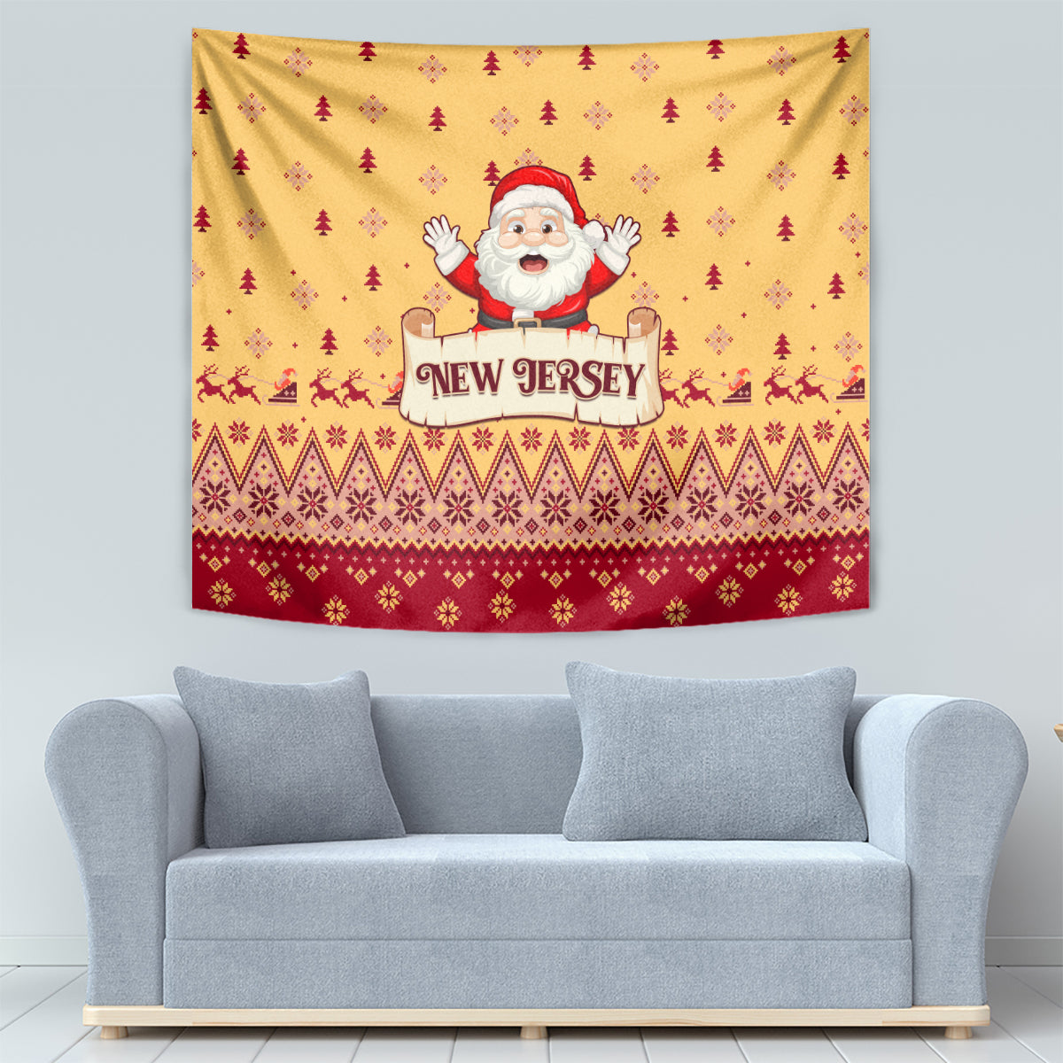 New Jersey Christmas Tapestry Cheerful Santa Claus Xmas Pattern - Wonder Print Shop