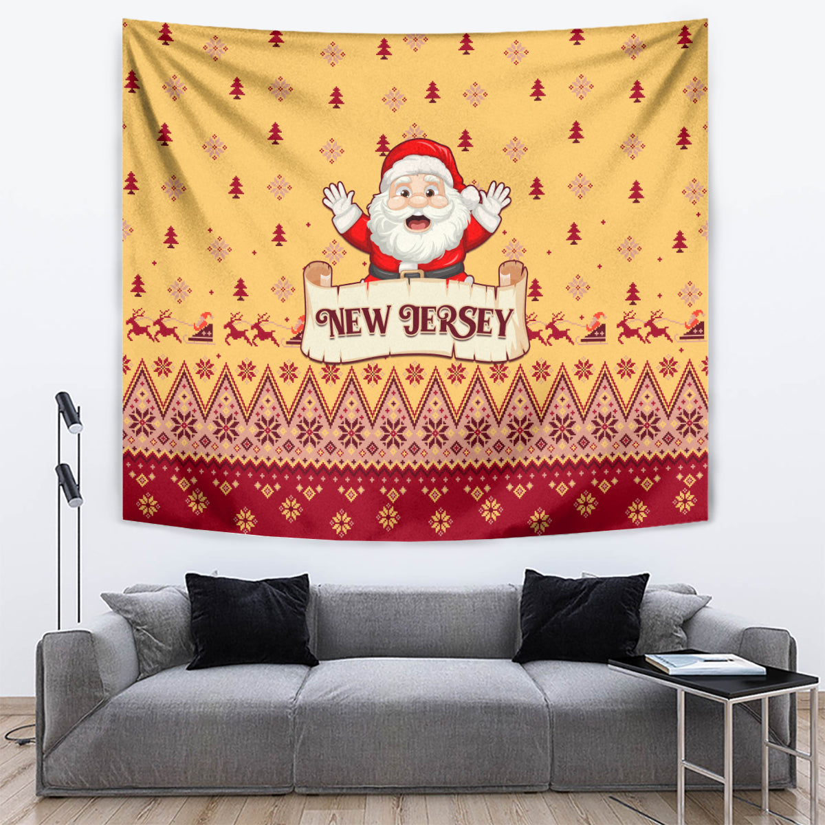 New Jersey Christmas Tapestry Cheerful Santa Claus Xmas Pattern - Wonder Print Shop