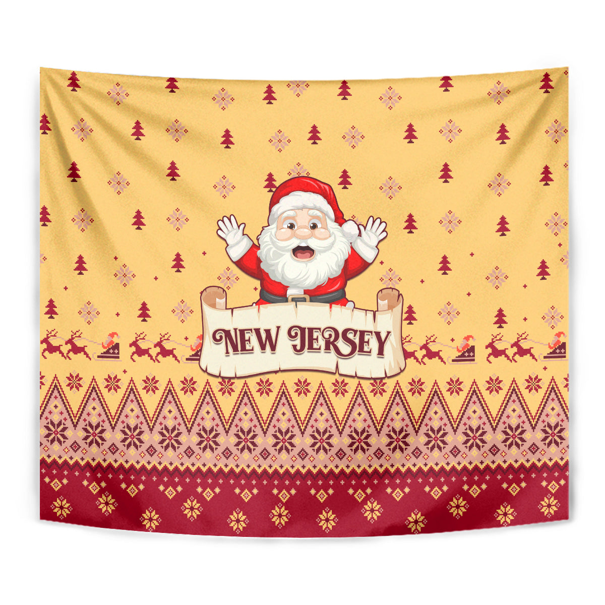 New Jersey Christmas Tapestry Cheerful Santa Claus Xmas Pattern - Wonder Print Shop
