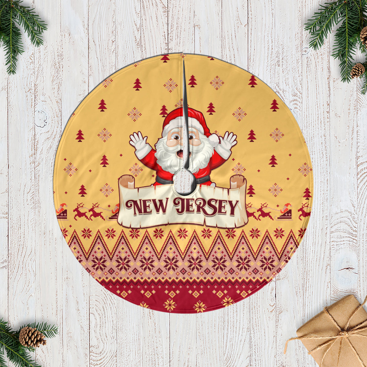 New Jersey Christmas Tree Skirt Cheerful Santa Claus Xmas Pattern - Wonder Print Shop