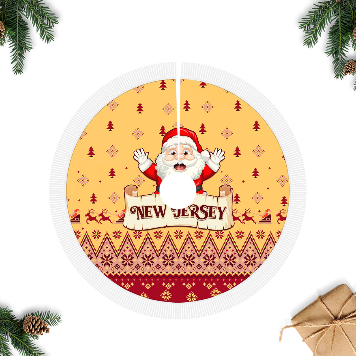 New Jersey Christmas Tree Skirt Cheerful Santa Claus Xmas Pattern - Wonder Print Shop