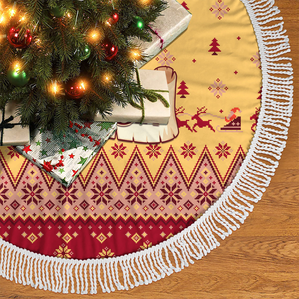 New Jersey Christmas Tree Skirt Cheerful Santa Claus Xmas Pattern - Wonder Print Shop