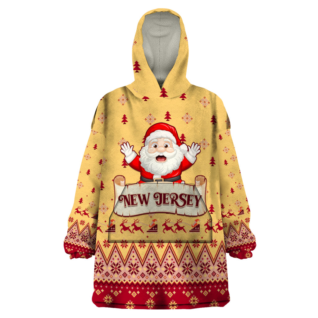 New Jersey Christmas Wearable Blanket Hoodie Cheerful Santa Claus Xmas Pattern - Wonder Print Shop