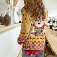 New Jersey Christmas Women Casual Shirt Cheerful Santa Claus Xmas Pattern - Wonder Print Shop