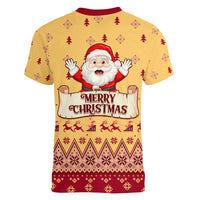 New Jersey Christmas Women V Neck T Shirt Cheerful Santa Claus Xmas Pattern - Wonder Print Shop