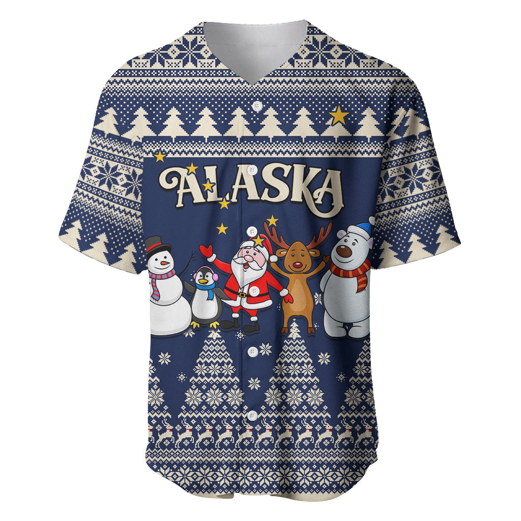 Custom Alaska Christmas Baseball Jersey Santa Claus With Snowman Reindeer Penguin - Wonder Print Shop