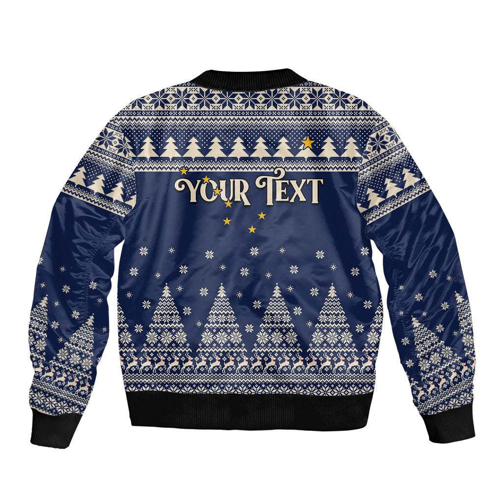 Custom Alaska Christmas Bomber Jacket Santa Claus With Snowman Reindeer Penguin - Wonder Print Shop