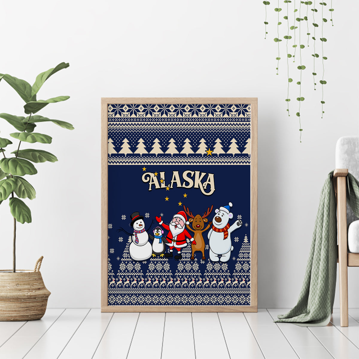 Custom Alaska Christmas Canvas Wall Art Santa Claus With Snowman Reindeer Penguin - Wonder Print Shop
