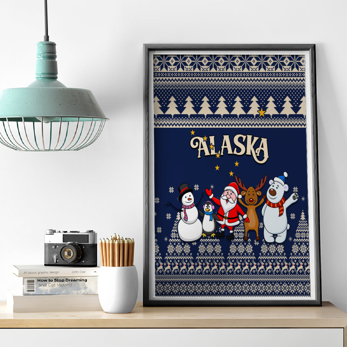 Custom Alaska Christmas Canvas Wall Art Santa Claus With Snowman Reindeer Penguin - Wonder Print Shop