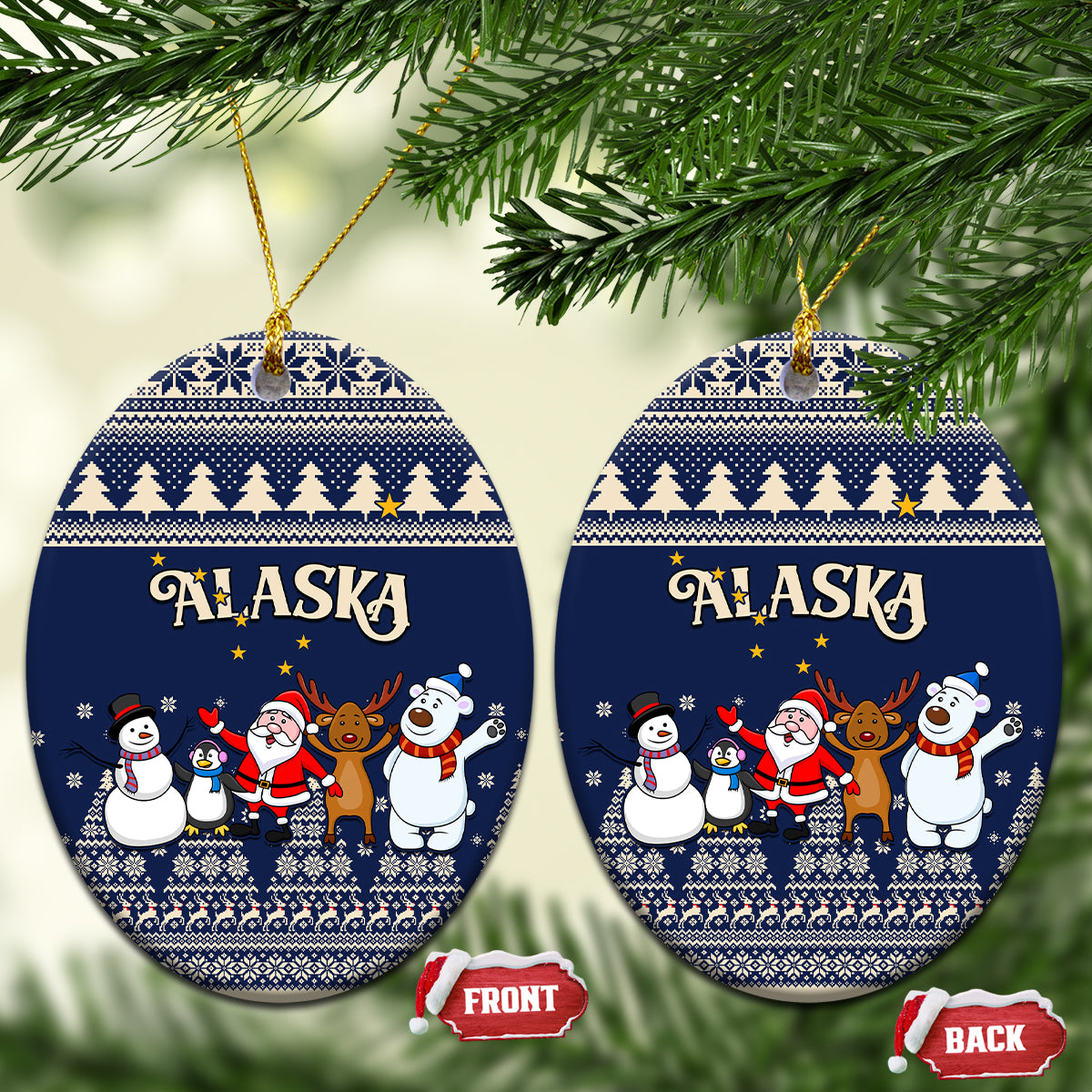 Alaska Christmas Ceramic Ornament Santa Claus With Snowman Reindeer Penguin - Wonder Print Shop