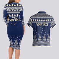 Custom Alaska Christmas Couples Matching Long Sleeve Bodycon Dress and Hawaiian Shirt Santa Claus With Snowman Reindeer Penguin - Wonder Print Shop