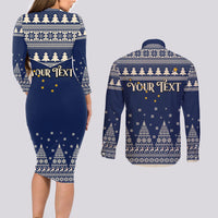 Custom Alaska Christmas Couples Matching Long Sleeve Bodycon Dress and Long Sleeve Button Shirt Santa Claus With Snowman Reindeer Penguin - Wonder Print Shop