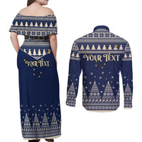 Custom Alaska Christmas Couples Matching Off Shoulder Maxi Dress and Long Sleeve Button Shirt Santa Claus With Snowman Reindeer Penguin - Wonder Print Shop