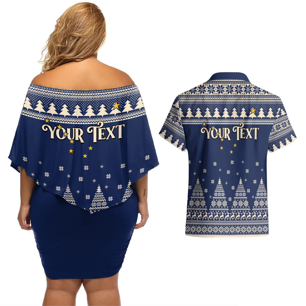 Custom Alaska Christmas Couples Matching Off Shoulder Short Dress and Hawaiian Shirt Santa Claus With Snowman Reindeer Penguin - Wonder Print Shop