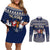 Custom Alaska Christmas Couples Matching Off Shoulder Short Dress and Long Sleeve Button Shirt Santa Claus With Snowman Reindeer Penguin - Wonder Print Shop