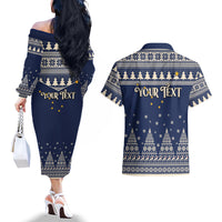 Custom Alaska Christmas Couples Matching Off The Shoulder Long Sleeve Dress and Hawaiian Shirt Santa Claus With Snowman Reindeer Penguin - Wonder Print Shop