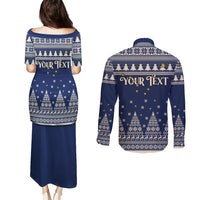 Custom Alaska Christmas Couples Matching Puletasi Dress and Long Sleeve Button Shirt Santa Claus With Snowman Reindeer Penguin - Wonder Print Shop