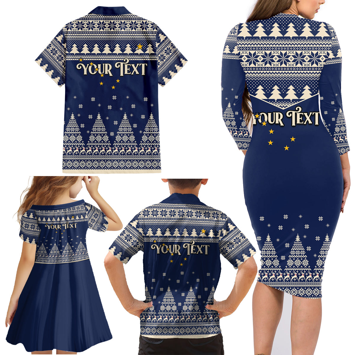 Custom Alaska Christmas Family Matching Long Sleeve Bodycon Dress and Hawaiian Shirt Santa Claus With Snowman Reindeer Penguin - Wonder Print Shop