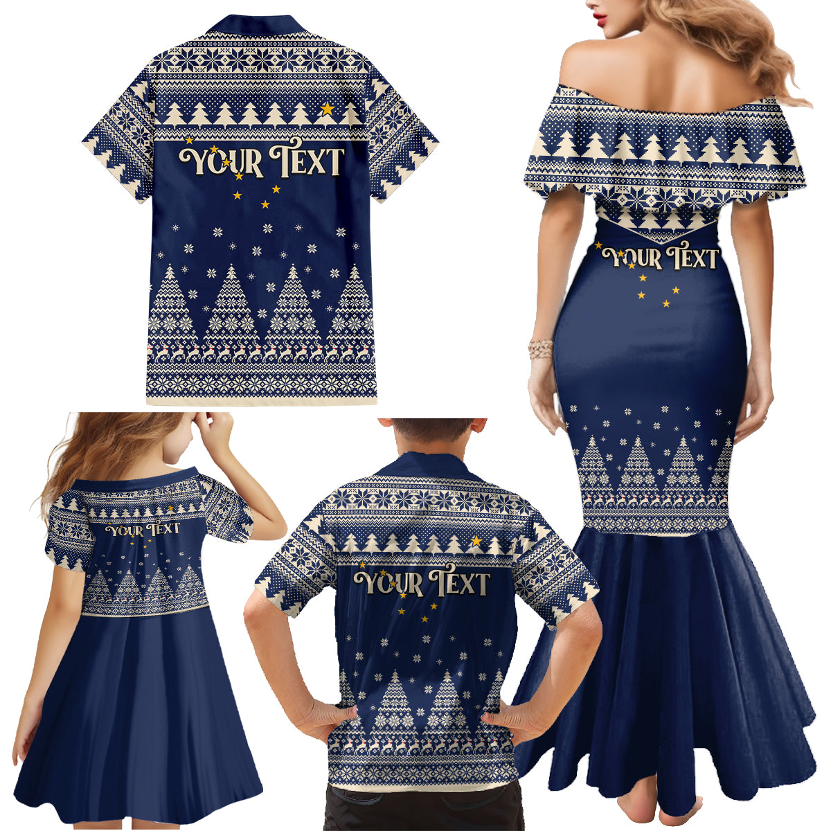 Custom Alaska Christmas Family Matching Mermaid Dress and Hawaiian Shirt Santa Claus With Snowman Reindeer Penguin - Wonder Print Shop