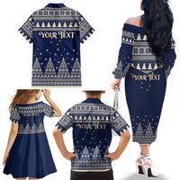 Custom Alaska Christmas Family Matching Off Shoulder Long Sleeve Dress and Hawaiian Shirt Santa Claus With Snowman Reindeer Penguin - Wonder Print Shop