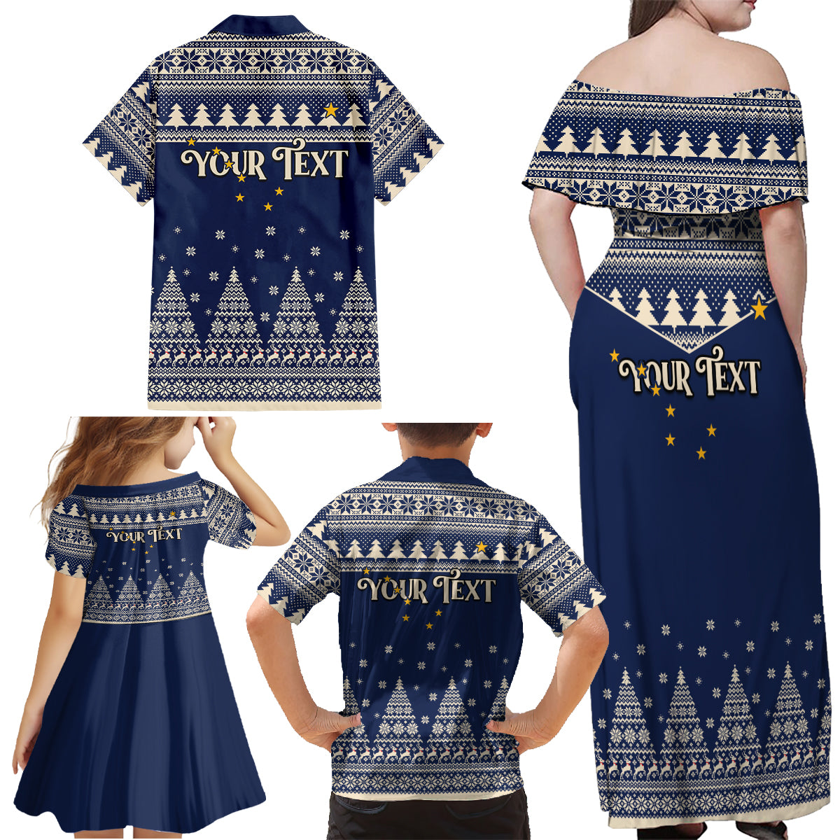 Custom Alaska Christmas Family Matching Off Shoulder Maxi Dress and Hawaiian Shirt Santa Claus With Snowman Reindeer Penguin - Wonder Print Shop