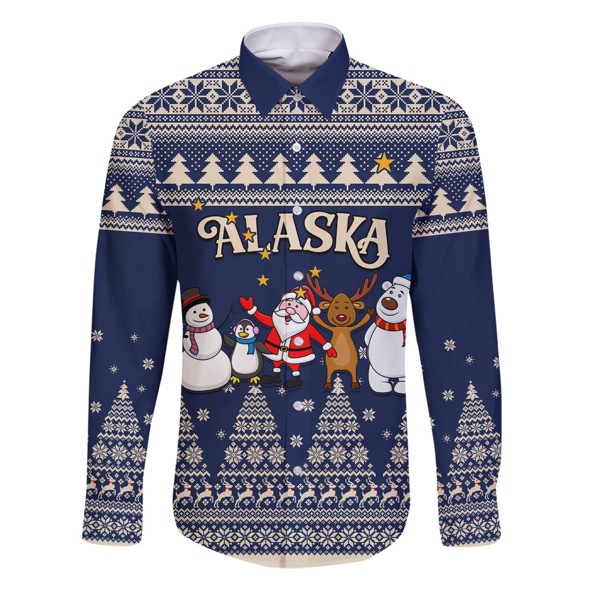 Custom Alaska Christmas Family Matching Off Shoulder Maxi Dress and Hawaiian Shirt Santa Claus With Snowman Reindeer Penguin - Wonder Print Shop