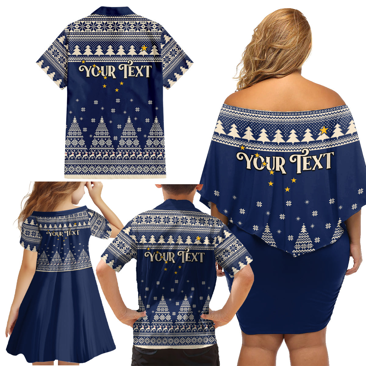 Custom Alaska Christmas Family Matching Off Shoulder Short Dress and Hawaiian Shirt Santa Claus With Snowman Reindeer Penguin - Wonder Print Shop