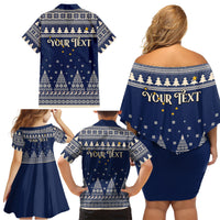 Custom Alaska Christmas Family Matching Off Shoulder Short Dress and Hawaiian Shirt Santa Claus With Snowman Reindeer Penguin - Wonder Print Shop
