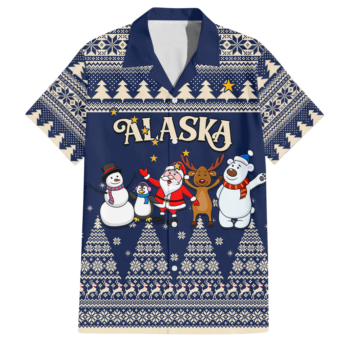 Custom Alaska Christmas Family Matching Off Shoulder Short Dress and Hawaiian Shirt Santa Claus With Snowman Reindeer Penguin - Wonder Print Shop