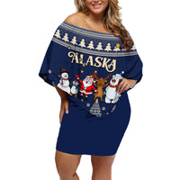 Custom Alaska Christmas Family Matching Off Shoulder Short Dress and Hawaiian Shirt Santa Claus With Snowman Reindeer Penguin - Wonder Print Shop