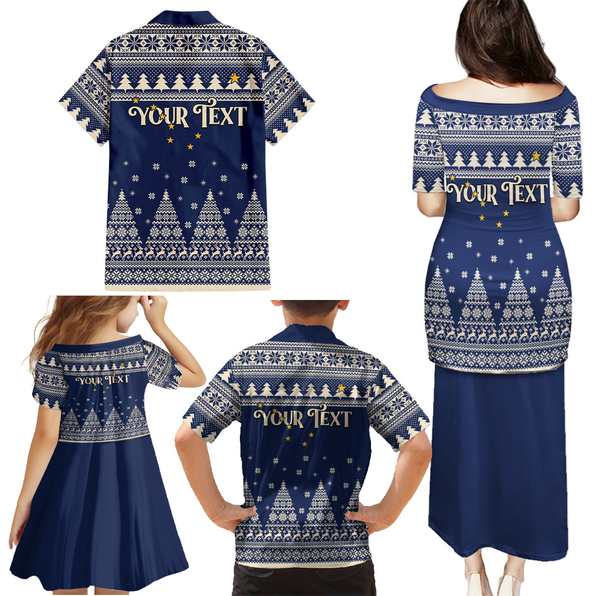 Custom Alaska Christmas Family Matching Puletasi Dress and Hawaiian Shirt Santa Claus With Snowman Reindeer Penguin - Wonder Print Shop