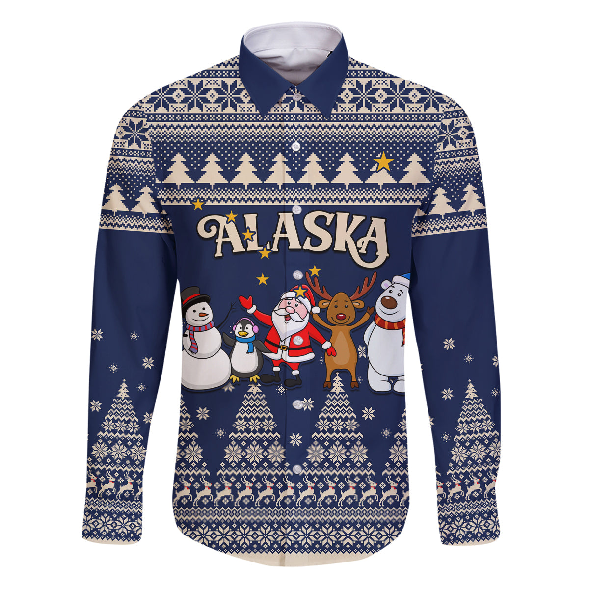 Custom Alaska Christmas Family Matching Puletasi Dress and Hawaiian Shirt Santa Claus With Snowman Reindeer Penguin - Wonder Print Shop