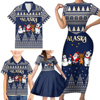 Custom Alaska Christmas Family Matching Short Sleeve Bodycon Dress and Hawaiian Shirt Santa Claus With Snowman Reindeer Penguin - Wonder Print Shop