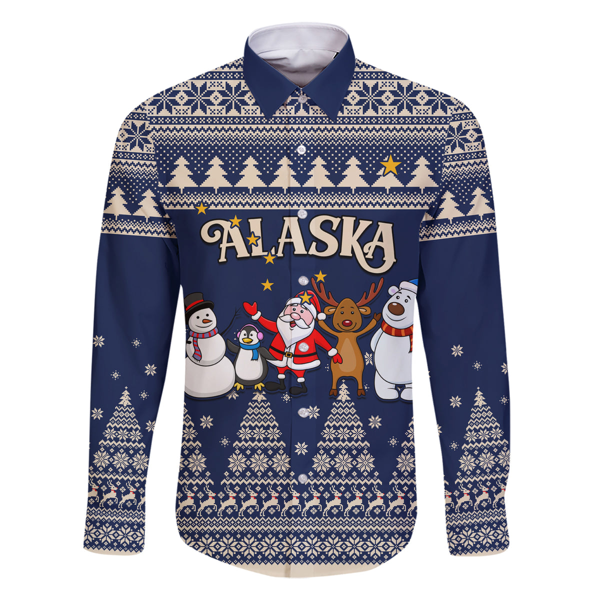 Custom Alaska Christmas Family Matching Short Sleeve Bodycon Dress and Hawaiian Shirt Santa Claus With Snowman Reindeer Penguin - Wonder Print Shop