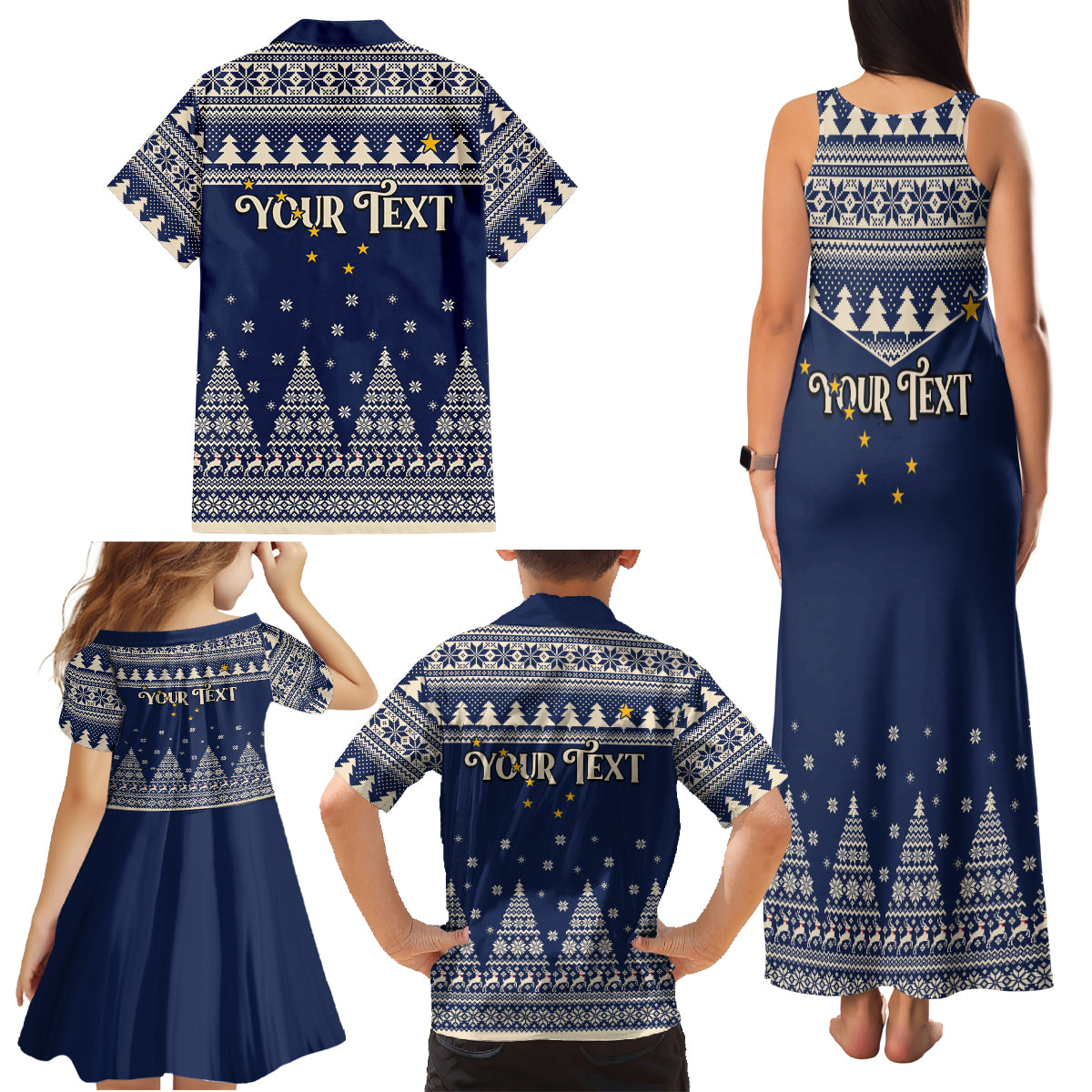 Custom Alaska Christmas Family Matching Tank Maxi Dress and Hawaiian Shirt Santa Claus With Snowman Reindeer Penguin - Wonder Print Shop