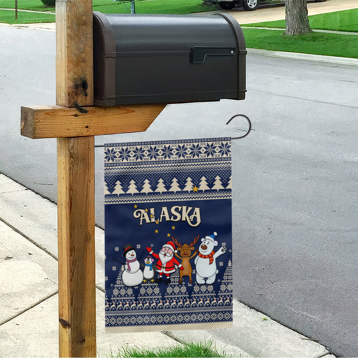 Custom Alaska Christmas Garden Flag Santa Claus With Snowman Reindeer Penguin - Wonder Print Shop