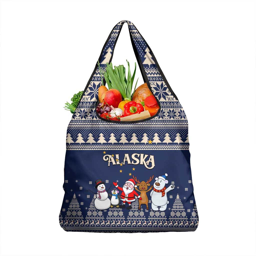 Custom Alaska Christmas Grocery Bag Santa Claus With Snowman Reindeer Penguin
