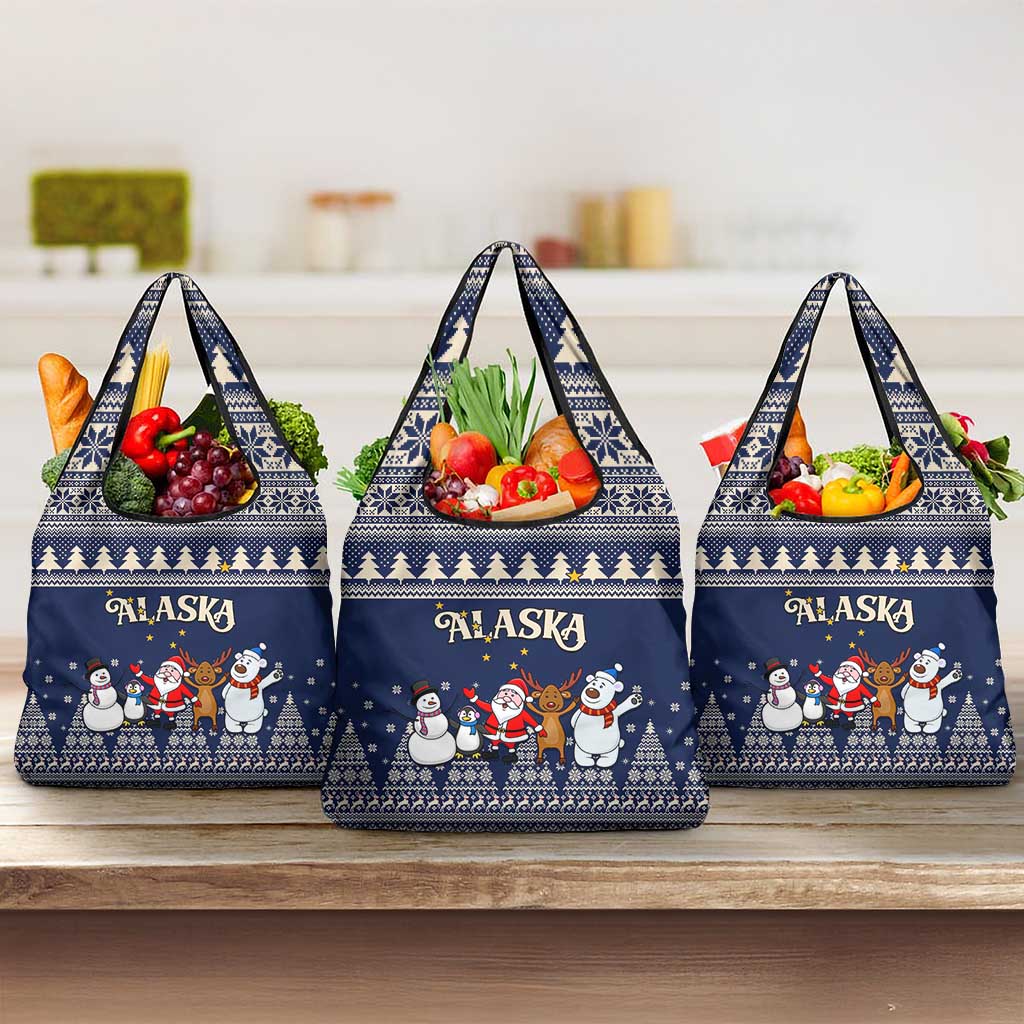 Custom Alaska Christmas Grocery Bag Santa Claus With Snowman Reindeer Penguin
