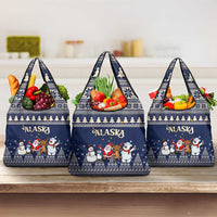 Custom Alaska Christmas Grocery Bag Santa Claus With Snowman Reindeer Penguin