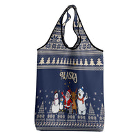 Custom Alaska Christmas Grocery Bag Santa Claus With Snowman Reindeer Penguin