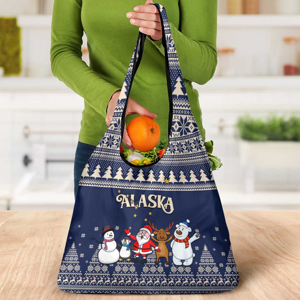 Custom Alaska Christmas Grocery Bag Santa Claus With Snowman Reindeer Penguin